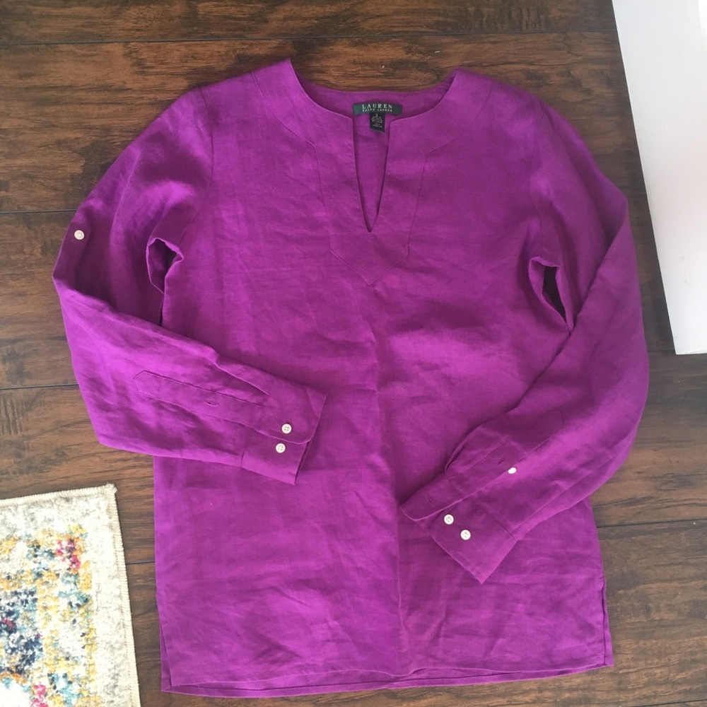 Ralph Lauren | Purple 100% linen tunic top - Picture 3 of 8